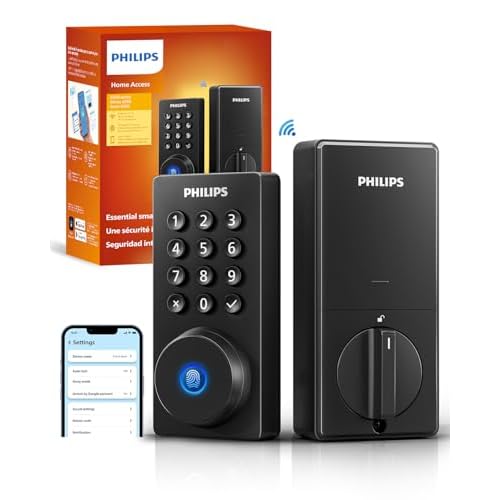 Philips Wi-Fi Door Lock, WiFi Smart Lock Keyless Entry Deadbolt for Front Door, Compatible with Alexa & Google Assistant, Remote Control, Built-in WiFi, APP Fingerprint Passcode Unlock, Auto