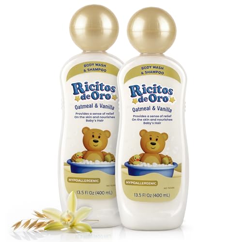 Image of Ricitos de Oro Baby Shampoo & Wash | Oats & Vanilla | 13.5 fl oz | 2-Pack | Tear-free, hypoallergenic, gentle formula for skin and hair, 13.5 fl oz each