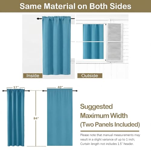 Image of Turquoise Blackout Curtains for Bedroom 84 Inch Length 2 Panels Set, Thermal Insulated Curtains for Living Room Nursery, Dual Rod Pocket Window Drapes for Patio French Door Front Door, 2x40Wx84L