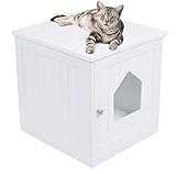 BIRDROCK Home Decorative Cat House & Side Table - Cat Home Nightstand - Indoor Pet Crate - Litter Box Enclosure - Hooded Hidden Pet Box - Cats Furniture Cabinet - Kitty Washroom - White
