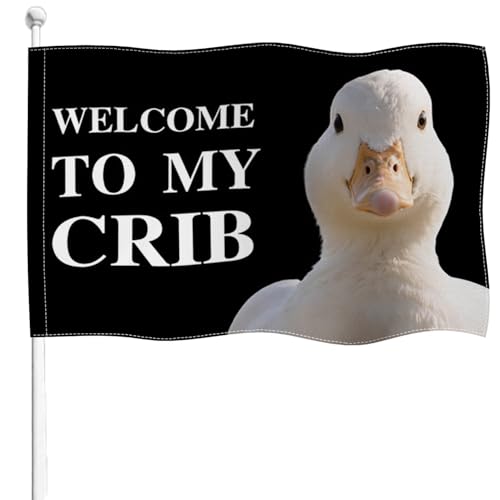 Drapeau Welcome to My Crib Duck double face pour masquer un mur vide avec style