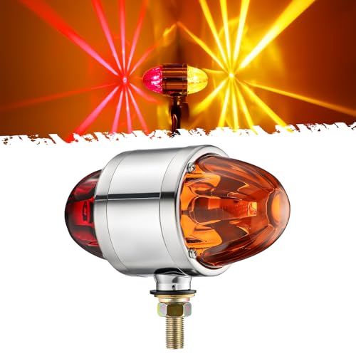 Image of Partsam 1x Glass Watermelon Light Dual Revolution Double-Face Amber Red LED Turn Signal Marker Light, Zinc Alloy Housing Amber Red Lens Post Mount for Peterbilt Freightliner Semi Truck Trailer, 12V