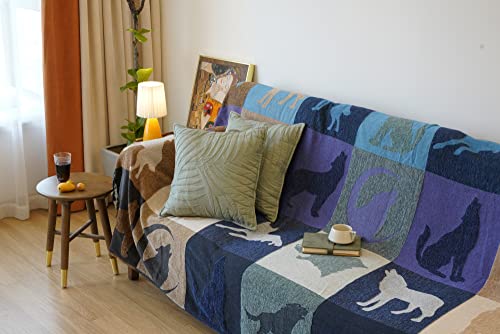 Knit Woven Super Soft Chenille Wolf Throw Blanket With Tassels Bohemian Throw Covers Large Couch Furniture Sofa Chair Loveseat Recliner Over Sized Cover (Wolf, S (60" X 75")) #TOP3