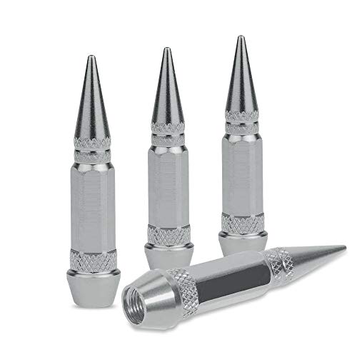 Image of 32PCS 4.4 inch Length 14x1.5 Chrome Wheel Spike Lug Nuts,Cone /Conical Bulge Seat,Closed End Nuts with 1 Socket Key and Gift Set 4 Pcs Chrome Aluminum Tires Valve Stem Cover Caps