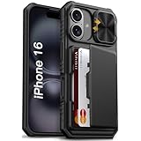 Vihibii iPhone 16 ケース 背面 カード収納 (4枚) [RFIDブロッキング] カメラレンズ保護 アイホン16 カバー 耐衝撃 滑り止め 財布付き アイフォン16 スマホケース (ブラック)