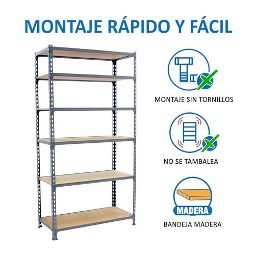Simon Rack Scaffale Metallo Garage E 6 Ripiani, Capacità Di Carico 150 Kg E Punto Di Flessione, 2500X900X500 Mm, Metallo, Scaffalatura Per Garage, Grigio/Legno - Maderclick - 5
