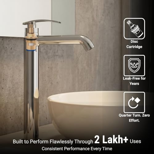 Image of GLOXY Premium Brass 30CM (12INCH) Long Neck Chrome Finished Pillar Tap with Combo Pack of 3 - Deck Mount High Neck Faucet with Sky Lever for Wash Basins & Kitchen Sinks - 10 Years Warranty