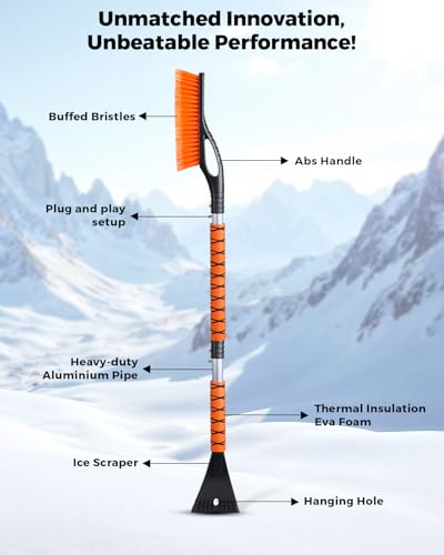 Image of EcoNour 43 inch Ice Scrapers for Car Windshield Extendable 3 Parts Detachable | Telescopic Snow Brush for Car, Trucks, SUV | Long Snow Scraper with Brush | Car Winter Accessories (2 Pack)