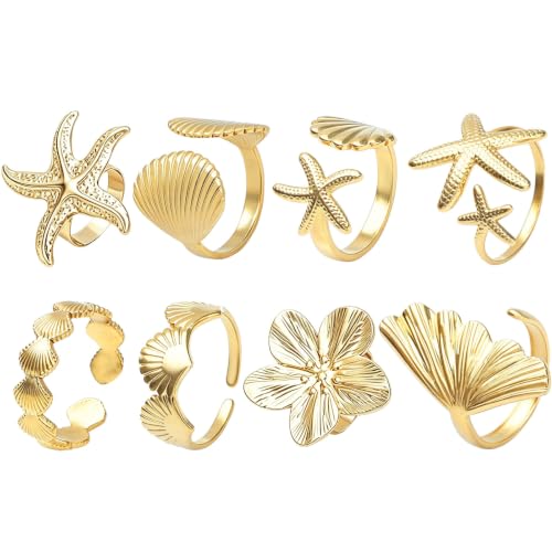 NEWITIN 8 Pieces Seashell Rings for Women Open Adjustable Statement Ring by NEWITIN - Used condition - US$7.92