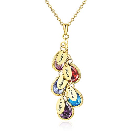 Personalized Mom Necklace with 2-5 Simulated Birthstones Necklaces for Women 2-5 Names Neckalce