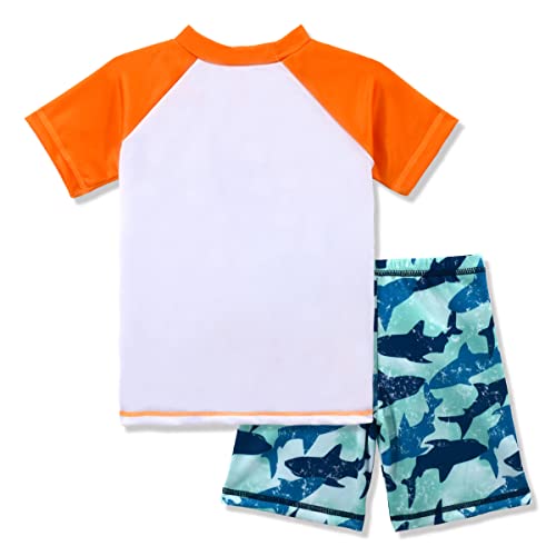 Image of Kids Short Sleeve Sunsuit Swimwear Boys Two Piece Rash-Guard-Sets Dinosaur Pattern