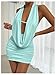 SOLY HUX Women's Sexy Deep V Neck Halter Bodycon Mini Dress Sleeveless Party Club Dresses Plain Blue Small