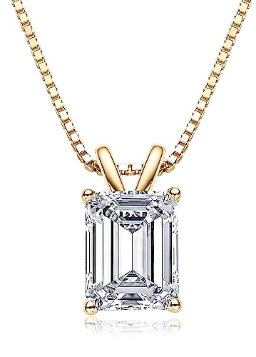 Solitaire Pendant for Women, Emerald/Square Princess/Marquise/Trillion Cut CZ Necklaces, 18K White and Gold-plated 925 Sterling Silver Ideas Gift, Jewelry Box Packed