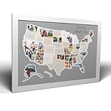 Personalized 50 States USA Photo Map - Frame Optional - Made in America (Driftwood, White Frame)