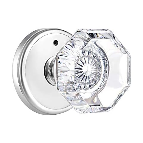 CLCTK Glass Door Knobs Interior with Lock, Privacy Octagon Crystal Door Knobs for Bed/Bathroom, Polished Chrome, BMC-002 Cover