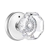 CLCTK Privacy Crystal Glass Door Knobs Interior with Lock, Modern Octagon Door Knobs for Bedroom/Bathroom, Polished Chrome Finish