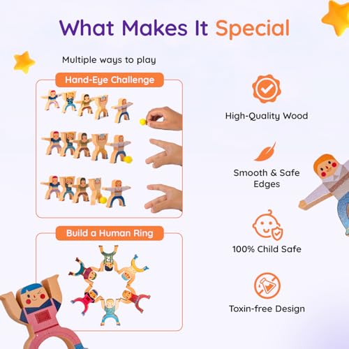 Image of TinkerBox Stack & Balance Human Tower | Wooden Interlocking Toy Set | Promotes Critical Thinking & Creativity | Early Learning Educational Game for Kids Children Boys Girls