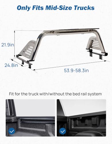 Image of JOYTUTUS Roll Bar for Mid-Size Truck Stainless Steel Chase Rack Pickup Sports Bar Compatible with Tacoma, Gladiator JT, Frontier, Canyon, Colorado, Ranger