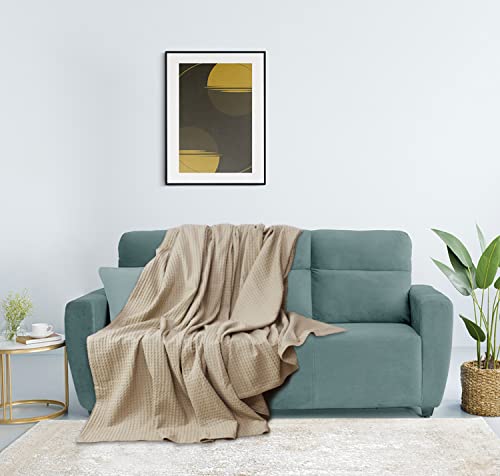 Cotton Craft Soft Waffle Blanket - 100% Cotton Waffle Weave Blanket - 300 Gsm All Season Light Breathable Luxury Thermal Blanket Throw Coverlet Layer Bed Spread -Sofa Travel Dorm- King 90X102 - Beige #TOP5