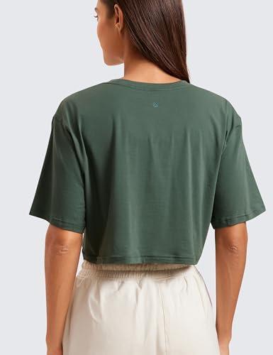 Image of CRZ YOGA Pima Cotton High Neck Crop T-Shirt | Workout, Naturally Soft, Loose Fit, Short Sleeve Tops for Women