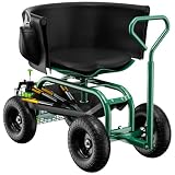 Baotree Garden Seat with Wheels, Rolling Garden Stool with Adjustable 360°Swivel Seat, Storage Basket & Extendable Handle, Outdoor Gardening Scooter, Garden Cart Workseat Stools for Seniors