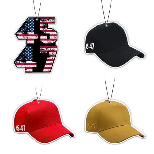 Babymiu American USA President Car Air Freshener Card Pendant(4 Pack Refreshing Ice Scent) 45/47 Hat Ornament Gifts Merch Party Supplies Room Decor Accessories for Hanging Rearview Car Interior