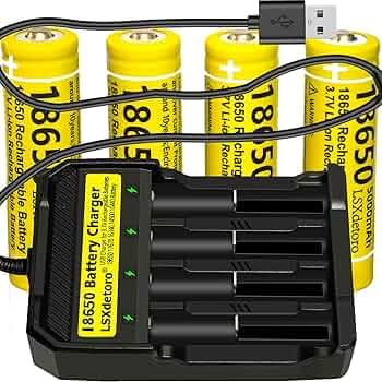 4pcs 18650 Rechargeable Battery & 4-Bay Smart Charger