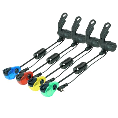 Hirisi Tackle Karpfenangeln for Swinger, 4 StüCk SchutzhüLle, Led Lichter, Edelstahl, Swinger for Bissanzeiger AngelzubehöR Einstellbare ElastizitäT, 3 Stufen,Mit Kleinem Magneten