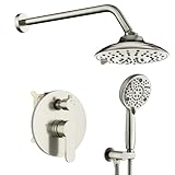 EMBATHER Shower Faucets Sets Complete, with 3 Setting High Pressure Shower Head Combo, Bathroom Wall Mounted Rainfall Shower System Fixtures with 8-Mode Handheld Spray, Brushed Nickel