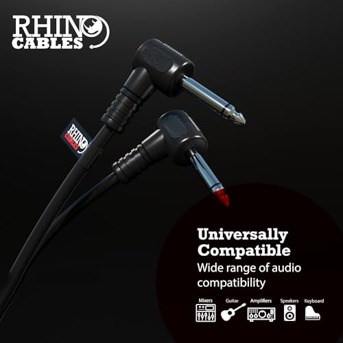rhinocables Right Angled Guitar Cable - 6.35mm Mono Jack Lead for Electric Guitar Bass, Keyboard, Pedalboards & Amps - Image 2