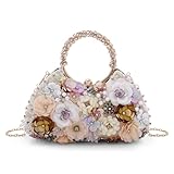 Syrads Mujer Bolso con Cuentas Y Flores Noche de Embrague para Fiesta Lady Party,Oro