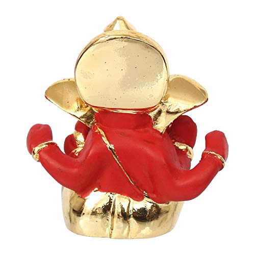 Image of eCraftIndia Gold Plated Red Mukut Ganesha Decorative Showpiece for Home /Temple /Office