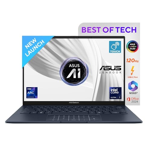 ASUS Zenbook 14,Intel Core Ultra 7 (Series 2), Intel Arc iGPU,32GB,1TB,3K OLED Touch Screen,14",Windows 11,M365 Basic (1Year)*,Office 2024,Ponder Blue,1.28 kg UX3405CA-PZ163WS, Thin & Light Laptop view 1