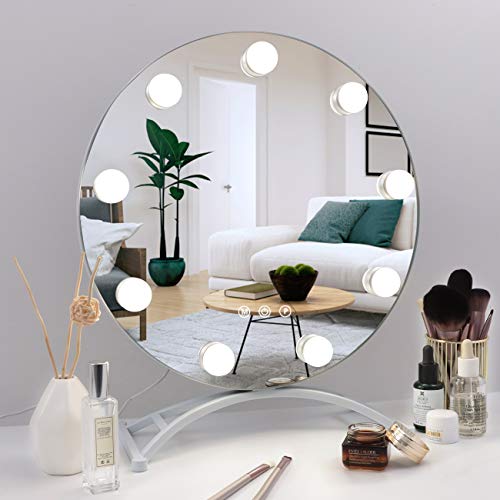One-Day Sale: Up to 80% Off Asiman Large Vanity Makeup Mirror with Lights 15.7“×17.7” Round Dimmable HD Hollywood Mirror with Touch Control 3 Lighting Modes and 9pcs Plug in Bulbs for Vanity Table Dressing Room and Bedroom