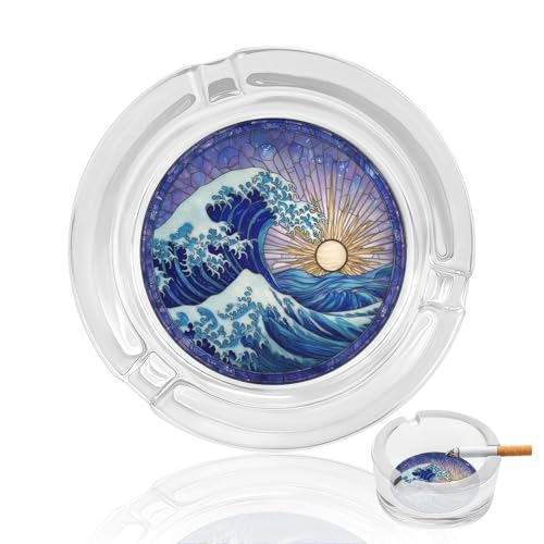 Posacenere in vetro colorato grande blu ondulato per sigarette Posacenere decorativo portatile per la decorazione di casa ufficio