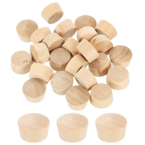 Image of uxcell 26Pcs Wood Button Plugs, 13.5mm /0.53 inch Flat Head Hardwood Screw Hole Plug Wooden Caps Buttons Wood Plug for Furniture Woodworking Craft Decor (15mm x 13.5mm)