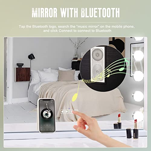 Cooljeen Large Hollywood Vanity Mirror With Lights Bluetooth 18 Dimmable Led Bulbs, 3 Color Modes Lighted Makeup Mirror With Usb Charging Port #TOP1
