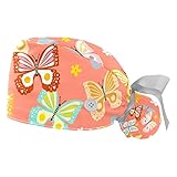 Gorras unisex Bouffant con botones estampados coloridos para atar en la parte posterior, gorro con banda para el sudor...