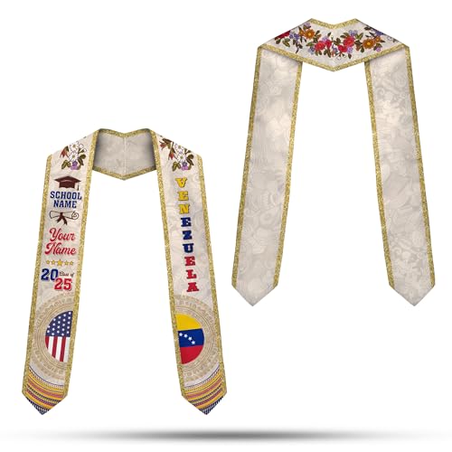 Mostefy Personalized Venezuelan Graduation Stole Sash 2025, Custom Venezuela Grad Sash,Honor Stole for Graduation Students2