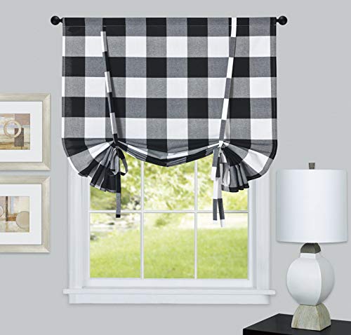 Goodgram Country Lodge Farmhouse Buffalo Check Plaid Gingham Tie Up Window Curtain Shades - Assorted Colors (Black) #TOP30