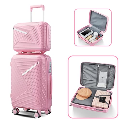 Hard Shell Luggage Sets 4 Piece with 360 Spinner Wheels,Lightweight Suitcase Set with TSA Lock,Travel Luggage Set with Telescoping Handle,Light and Strong,Easy to Clean (Pink 2)3