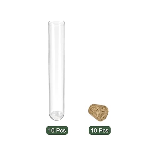 Miniatura 3 de YOKIVE 10 tubos de ensayo de plástico PS con tapones de corcho, base redonda, almacena líquidos y polvos, ideal para laboratorios de ciencia, aulas