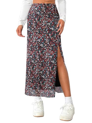 Avanova Women's Mesh Slit Split Long Skirts High Waisted Sexy Summer Maxi Skirts