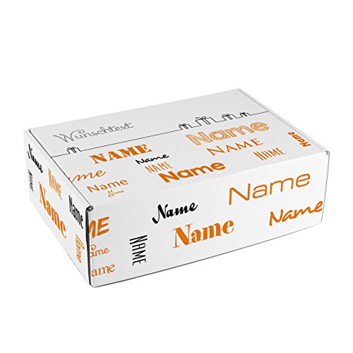 Herz & Heim® Geschenkkarton mit Namen in verschiedenen Schriftarten und Wunschtext zum Geburtstag/Geburt/Vatertag etc. Orange