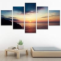 SIGNWIN 5 Panel Canvas Wall Art Landscape Ocean for Home Decorations Ready to Hang - 60