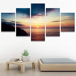 SIGNWIN 5 Panel Canvas Wall Art Landscape Ocean...