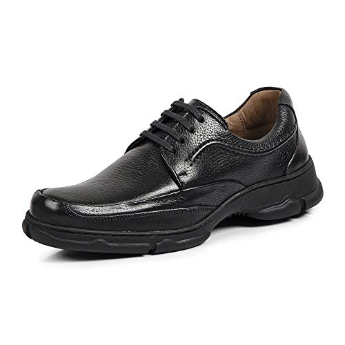 Sapato Linha Extremo Conforto Couro Floater Sem-stress Medical Line - 0121 - Preto Cor:Preto;Tamanho