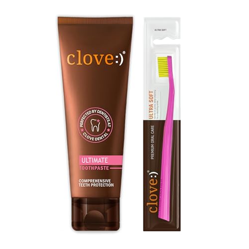 Image of Clove Ultimate combo, FREE ₹2000 Dental Treatment / Services With Every Pack, Ultimate Toothpaste with ultra soft toothbrush , Cavity Prevention , Teeth Whitening , Healthy Gums & Oral Care , 4160 dupont tynex bristles