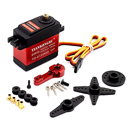 TITIAMMX 20KG Servo Motor 7.4V High Voltage Waterproof High Torque RC Servo Full Metal Gear Digital Servo, Aluminium Case, Control Angle 180Â° for 1/8 1/10 RC Cars, TRAXXS x4, Baja, RC4WD, GTR and More