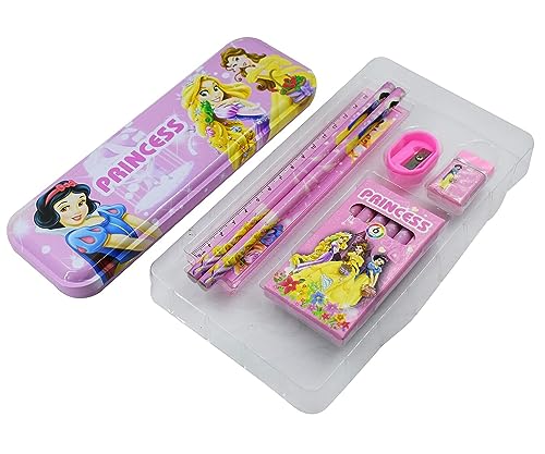 Image of Stationery Kit for Kids - Stationery Box Pencil Pen Eraser Sharpener and Cartoon Pencil Box- Stationary Kit Set for Boys and Girls, Birthday Gift for Kids(Princess)